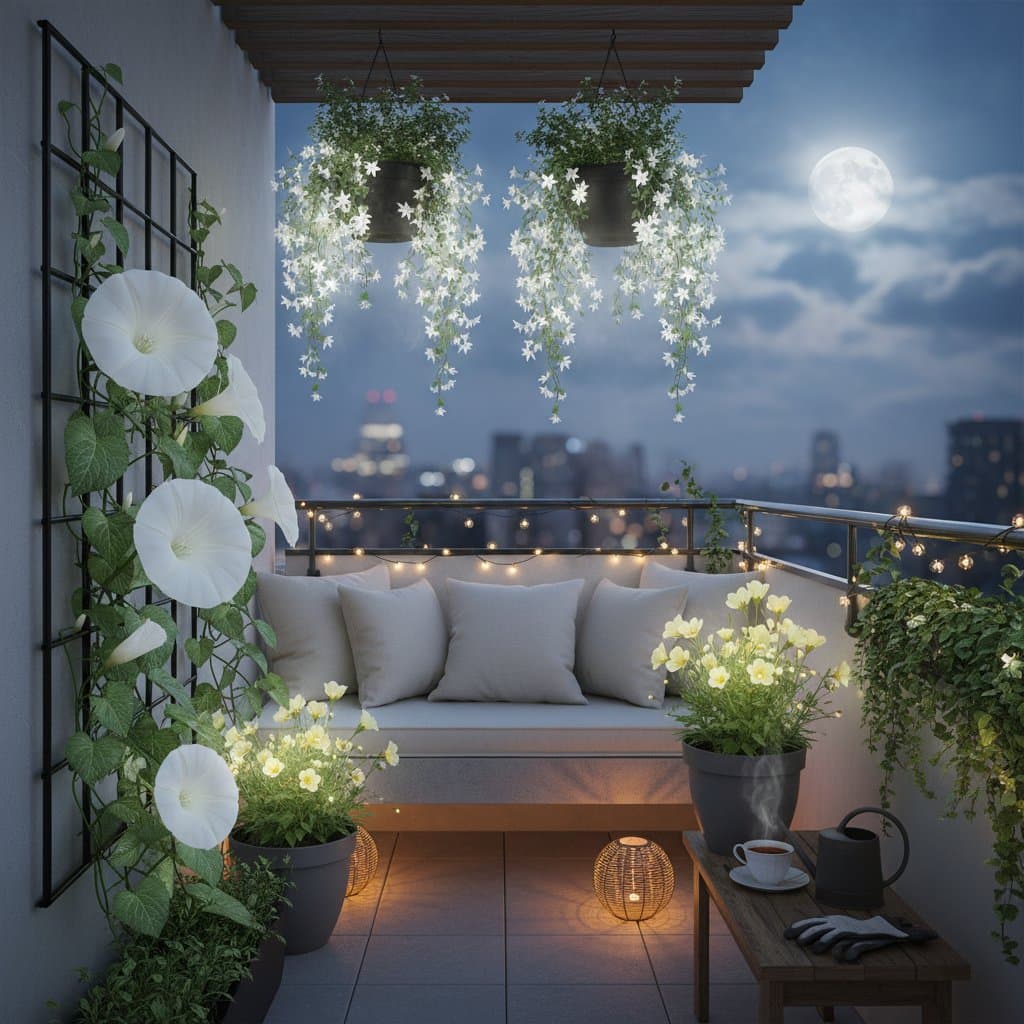 Image for Night-Blooming Plants Turn Small Balconies Into Moonlit Gardens