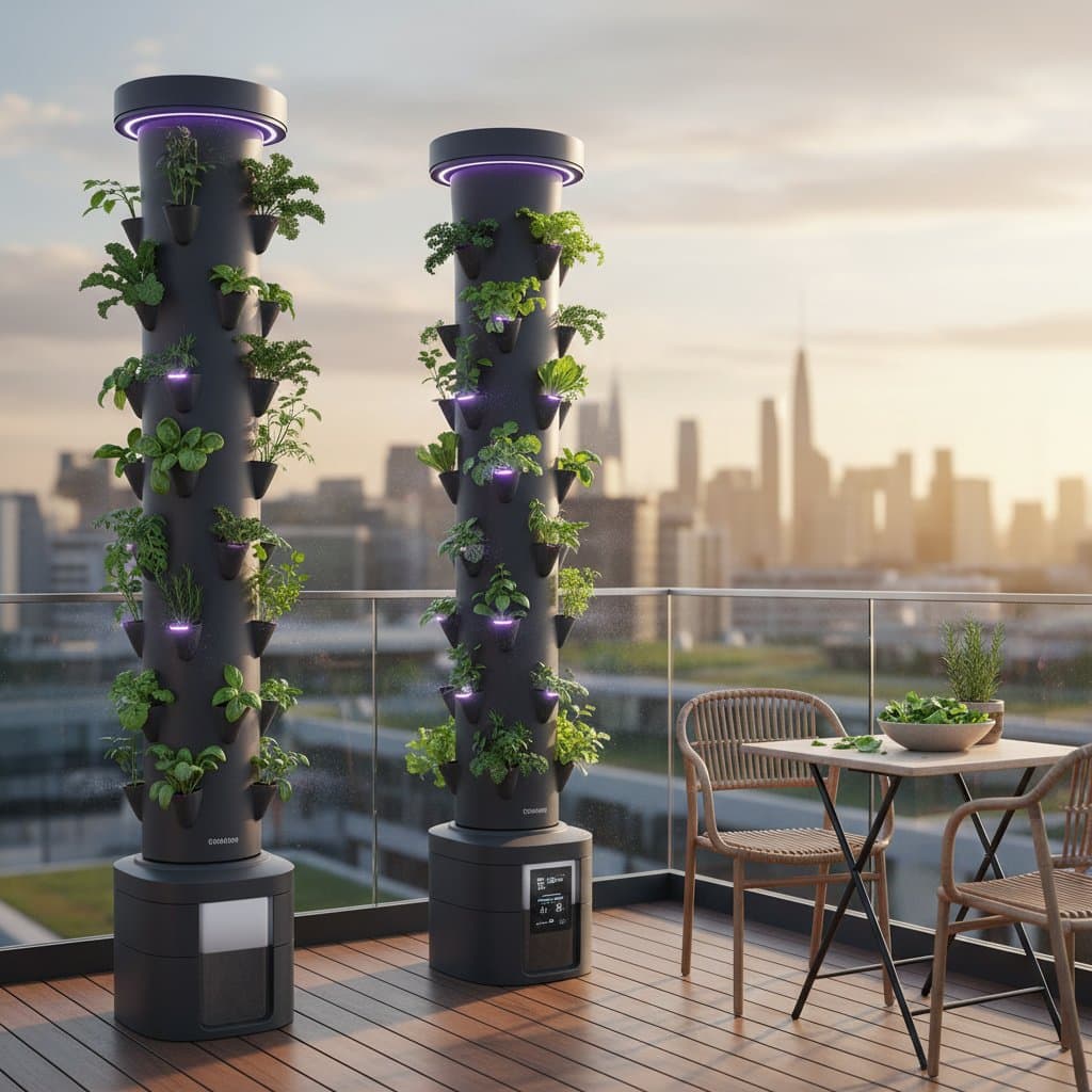 Image for Aeroponic Towers Grow 20 Plants on a Balcony