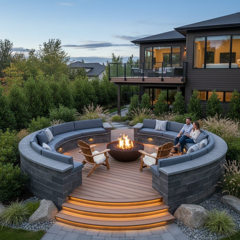 Featured image for Fire-Pit Decks with Seating Walls Work Year-Round