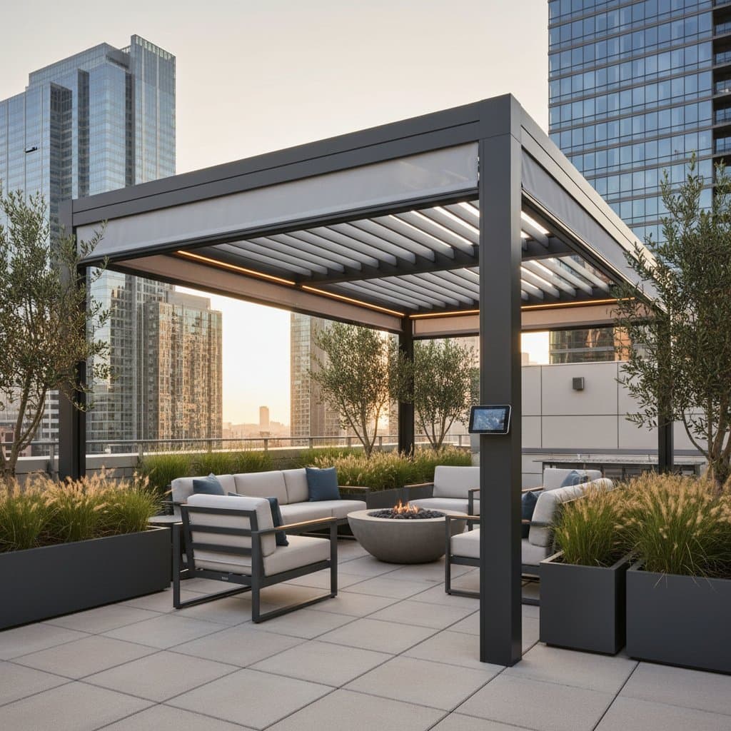 Image for Smart Pergola Shades Turn Bare Rooftops Into Flex Zones
