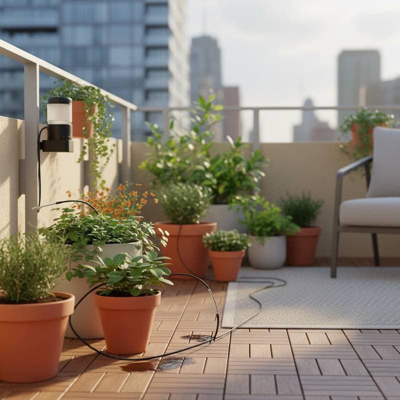Image for Drip Tape Keeps Balcony Plants Alive While You Travel