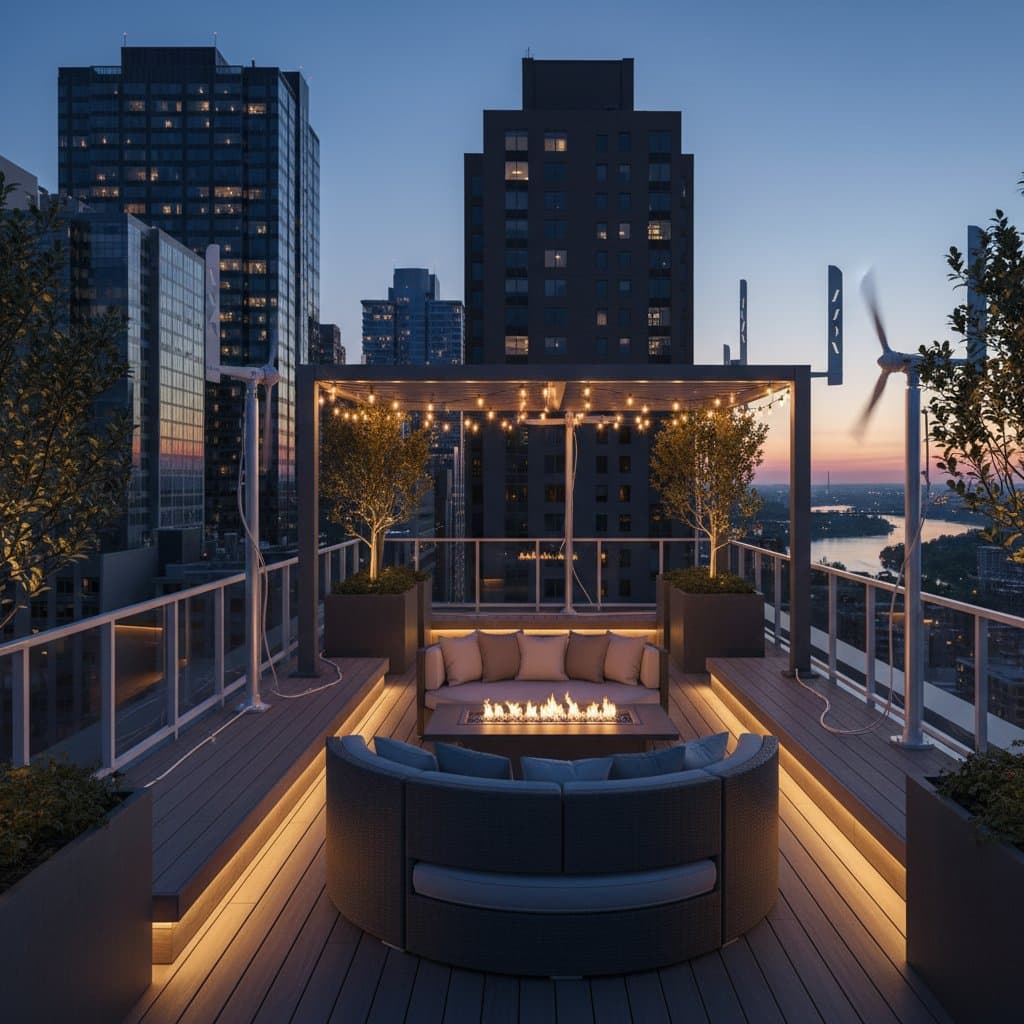Featured image for Rooftop Wind Turbines Power Deck Lights Year-Round
