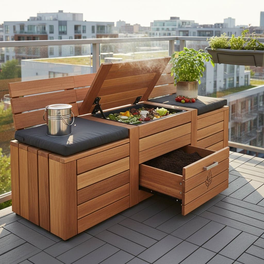 Image for Deck Bench Composters Convert Kitchen Scraps to Soil