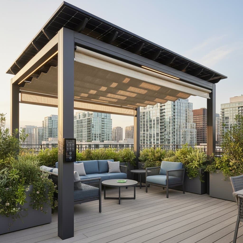 Featured image for Smart Solar Pergolas Transform Tiny Urban Decks