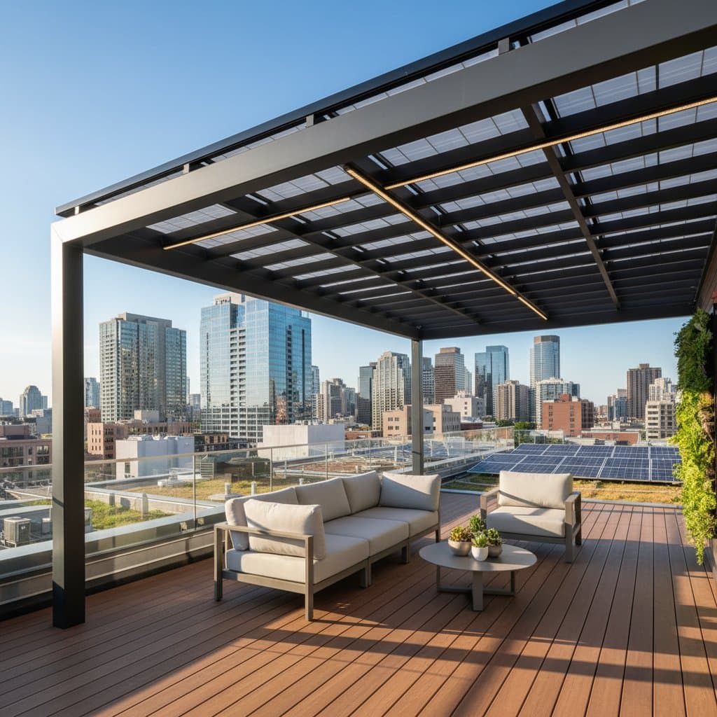 Featured image for Solar Pergolas Turn Rooftops Into Power Generators