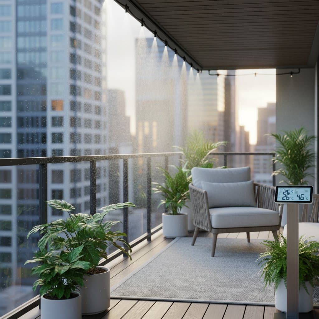 Featured image for Micro-Misting Drops Balcony Heat 20° in Seconds