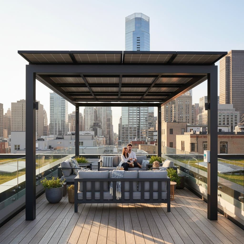 Featured image for Solar Pergolas Turn Rooftops Into Power Stations