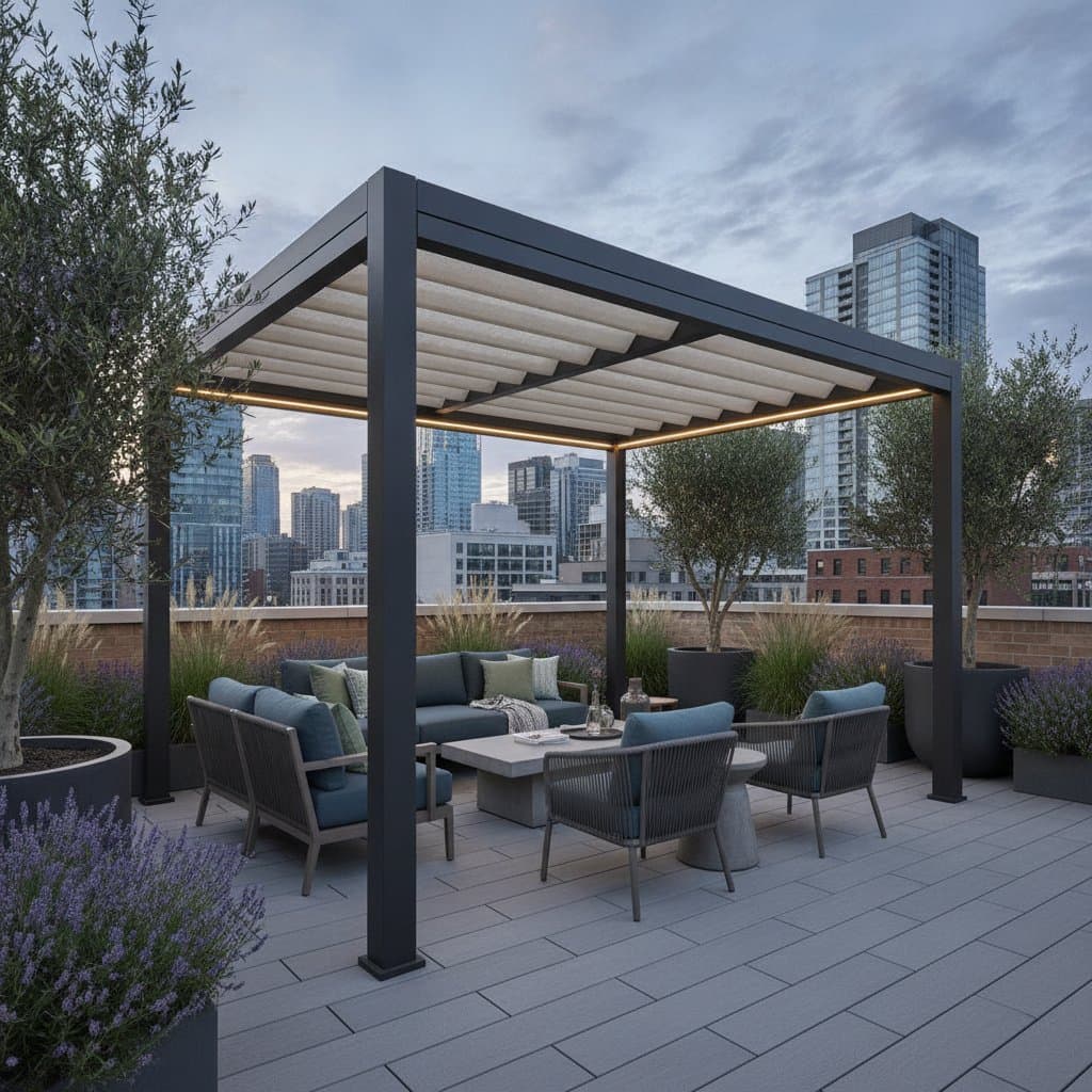 Featured image for Pergola Pods Turn Rooftops Into All-Weather Rooms