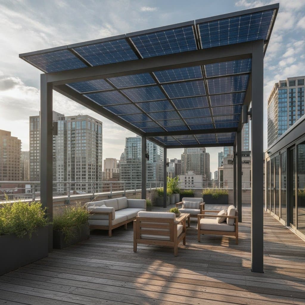 Featured image for Solar Pergolas Turn Rooftop Heat into Clean Power